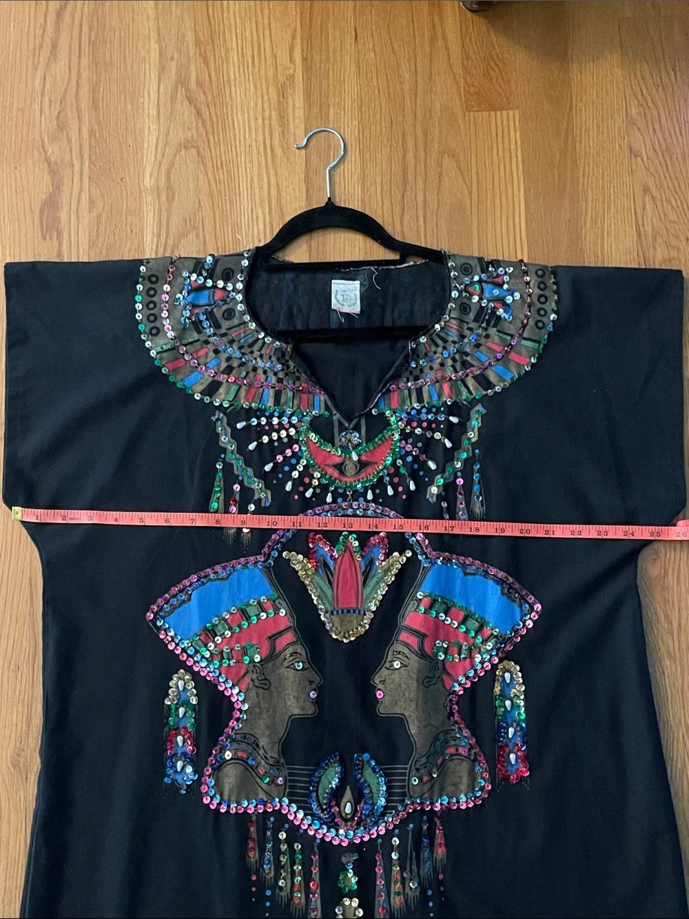 Black Embellished Egyptian Motif Maxi Dress with Multicolor Beading